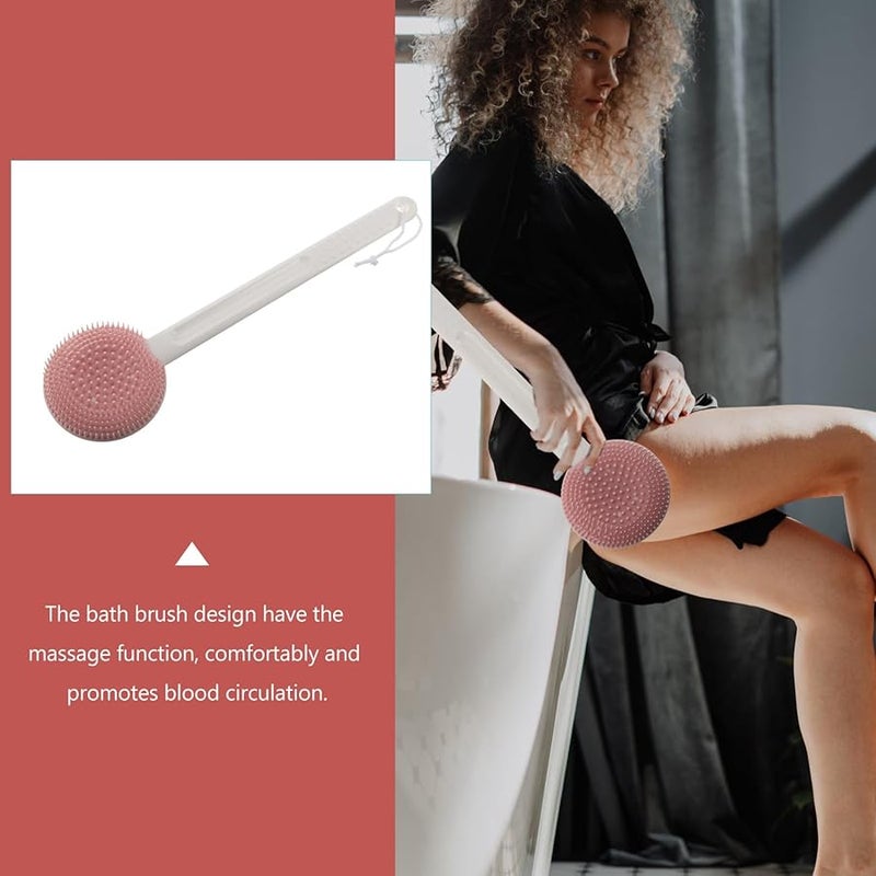 Long Handle Silicone Bath Brush Pink Back Scrubber Exfoliator For Body Cleansing - Image 5